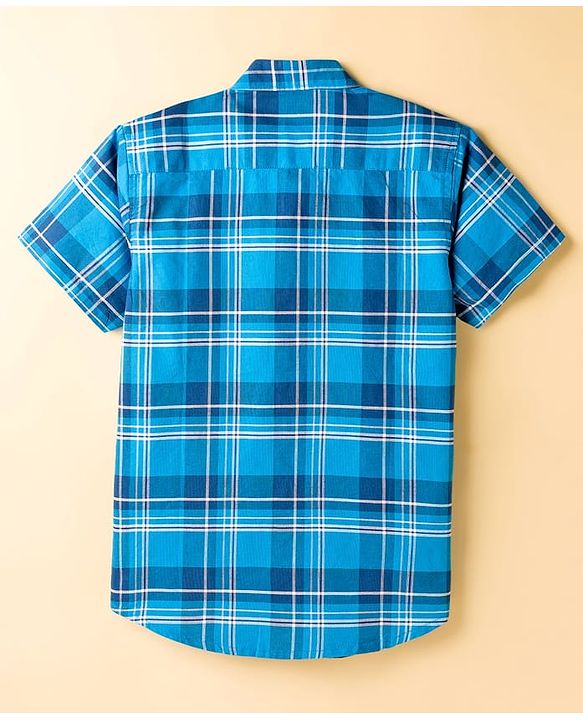 Pine Kids Cotton Woven Half Sleeves Checks Shirt With T-Shirt - Blue