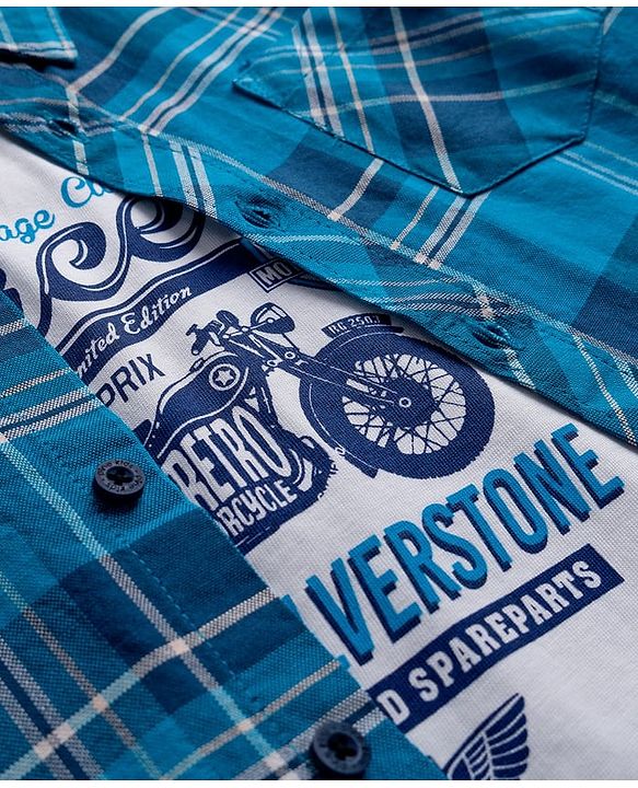 Pine Kids Cotton Woven Half Sleeves Checks Shirt With T-Shirt - Blue
