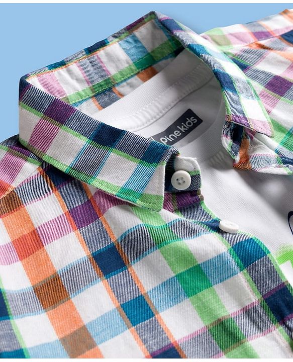 Pine Kids Cotton Woven Half Sleeves Checkered Shirt With T-Shirt - White