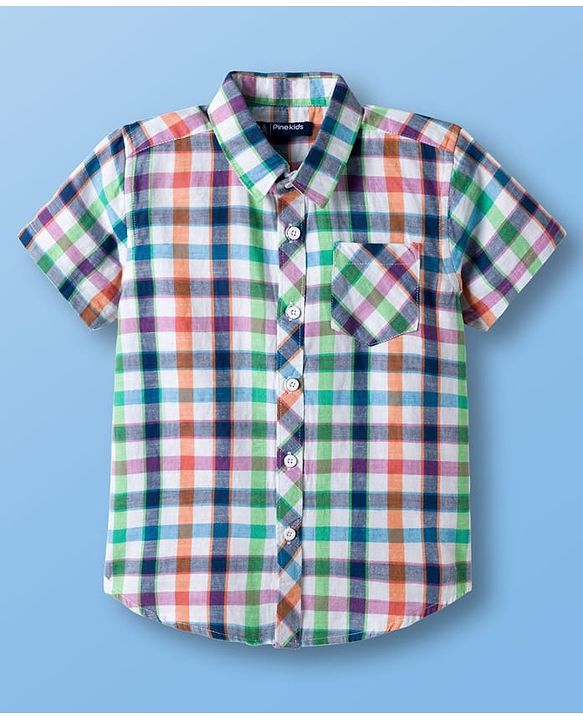 Pine Kids Cotton Woven Half Sleeves Checkered Shirt With T-Shirt - White