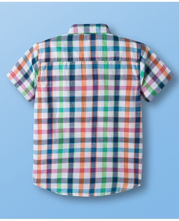 Pine Kids Cotton Woven Half Sleeves Checkered Shirt With T-Shirt - White