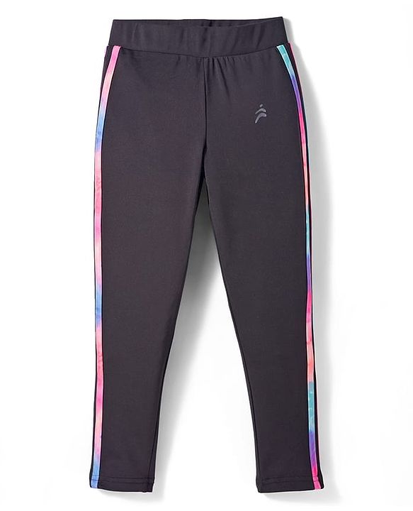 Pine Active Knit Full Length Solid Colour Leggings With Tape Detailing - Black