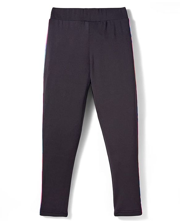 Pine Active Knit Full Length Solid Colour Leggings With Tape Detailing - Black