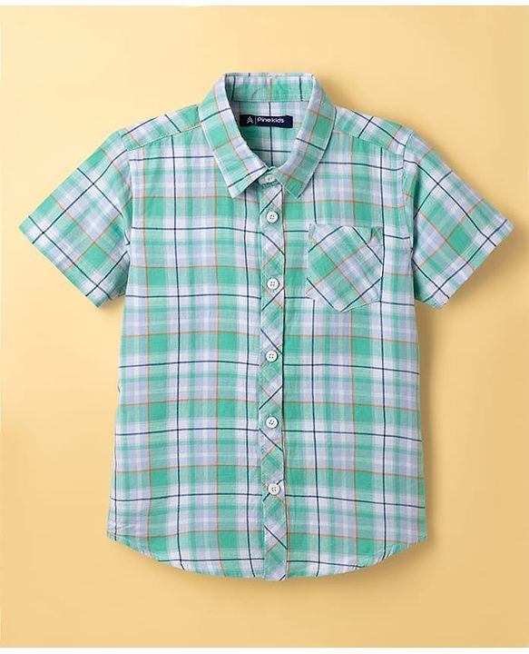 Pine Kids Cotton Woven Half Sleeves Checkered Shirt With T-Shirt - Multicolour