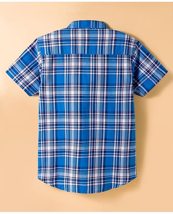 Pine Kids Cotton Woven Half Sleeves Checks Shirt With T-Shirt - Blue