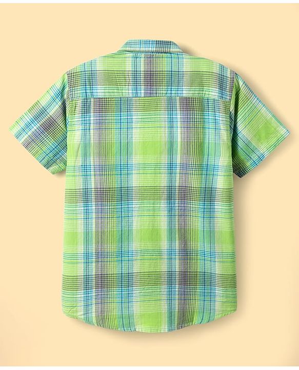 Pine Kids Cotton Woven Half Sleeves Checks Shirt With Text Printed T-Shirt - Green