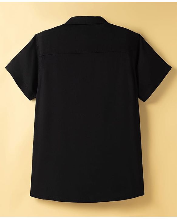 Pine Kids Viscose Woven Half  Sleeves Solid Shirt with Inner Tee - Black