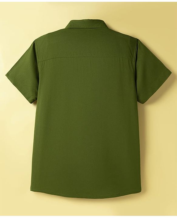 Pine Kids Viscose Woven Half Sleeves Solid Shirt with Inner Tee - Olive Green