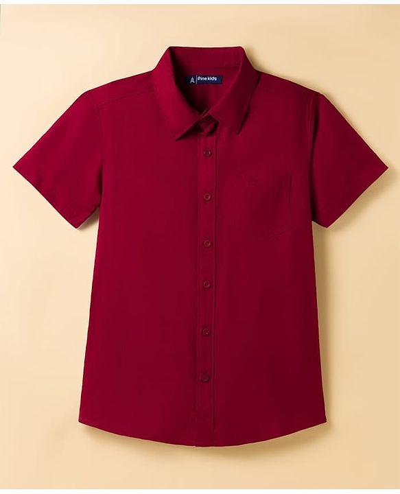 Pine Kids Viscose Woven Half Sleeves Solid Shirt with Inner Tee - Maroon