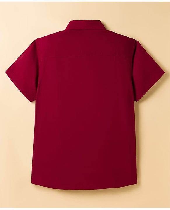 Pine Kids Viscose Woven Half Sleeves Solid Shirt with Inner Tee - Maroon