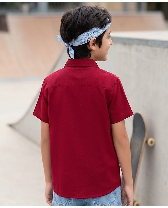 Pine Kids Viscose Woven Half Sleeves Solid Shirt with Inner Tee - Maroon