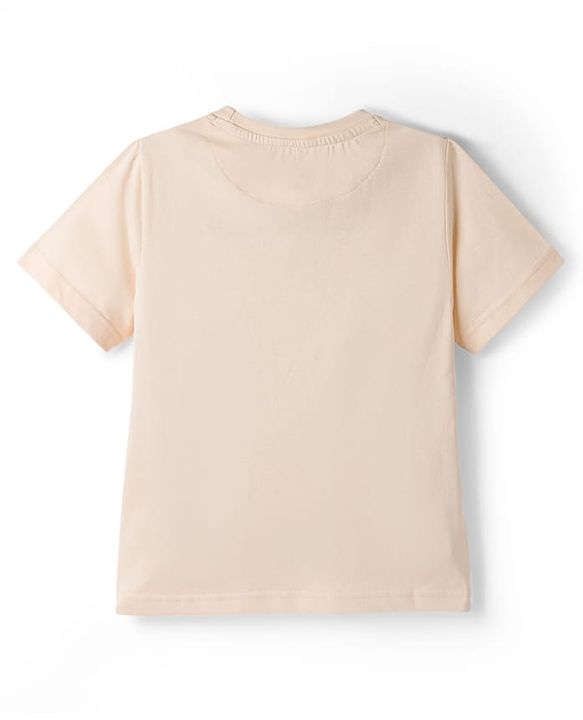 Pine Kids Cotton Knit Half Sleeves T-Shirt With New York Print - Beige