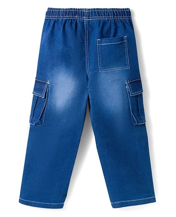 Pine Kids Denim Woven Full Length Washed Jeans With Cargo Pockets - Navy Blue