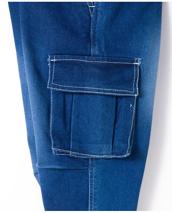 Pine Kids Denim Woven Full Length Washed Jeans With Cargo Pockets - Navy Blue