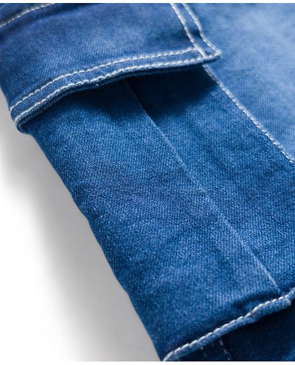 Pine Kids Denim Woven Full Length Washed Jeans With Cargo Pockets - Navy Blue