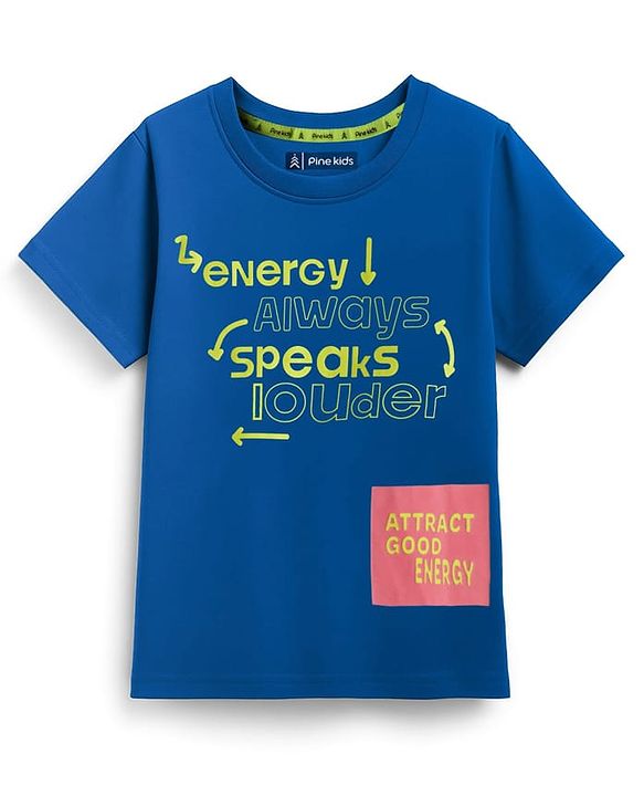 Pine Kids Cotton Knit Half Sleeves T-Shirt with Text Print - Blue
