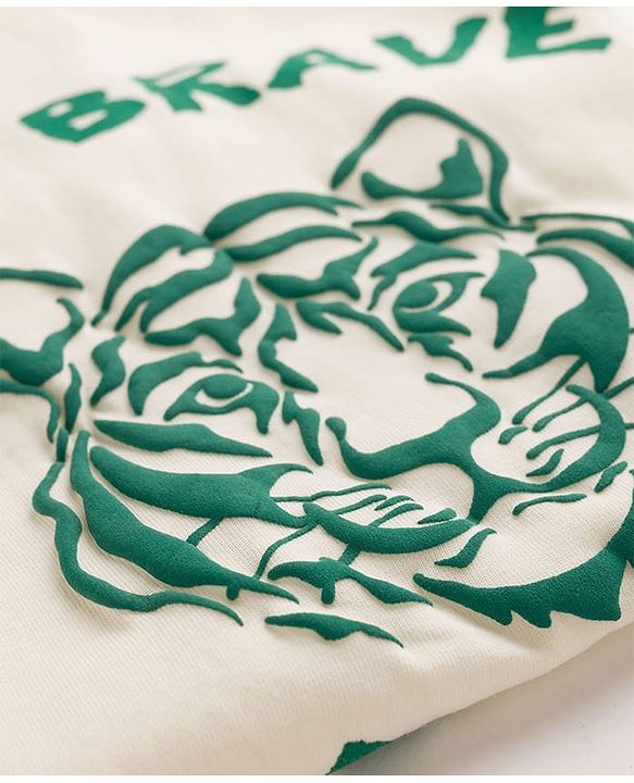 Pine Kids Cotton Knit Half Sleeves T-Shirt With Tiger Print - White