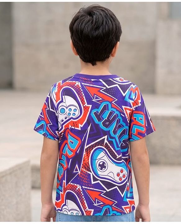 Pine Kids Cotton Knit T-Shirts Half Sleeves Round Neck Graphic Navy 4-5 Years