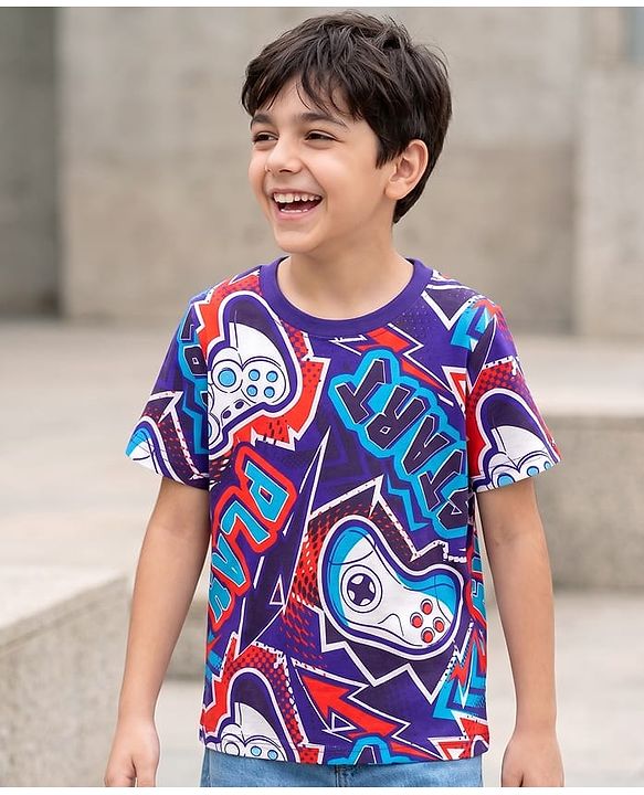 Pine Kids Cotton Knit T-Shirts Half Sleeves Round Neck Graphic Navy 4-5 Years