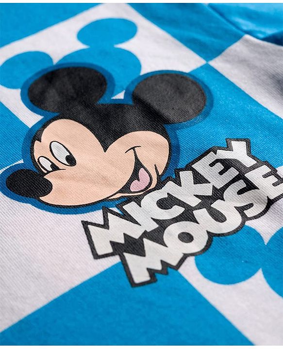 Babyhug Disney Single Jersey Knit Drop Shoulder Half Sleeves Oversized T-Shirt & Shorts Co-ord Set With Mickey Mouse Front & Back Print - Blue & White