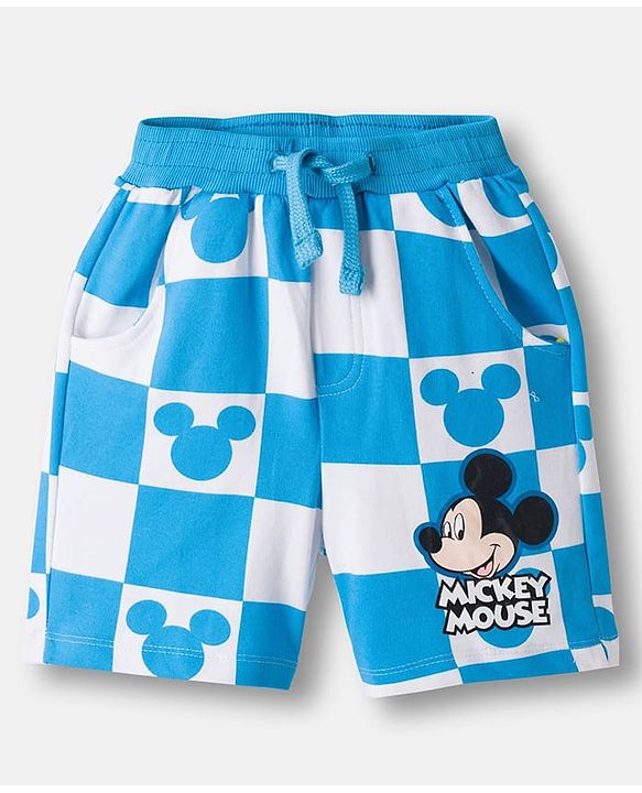 Babyhug Disney Single Jersey Knit Drop Shoulder Half Sleeves Oversized T-Shirt & Shorts Co-ord Set With Mickey Mouse Front & Back Print - Blue & White