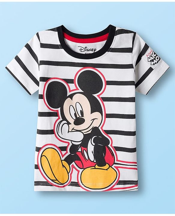 Babyhug Disney Single Jersey Knit Half Sleeve T-Shirt & Shorts Set with Mickey Mouse Graphic - Black & White