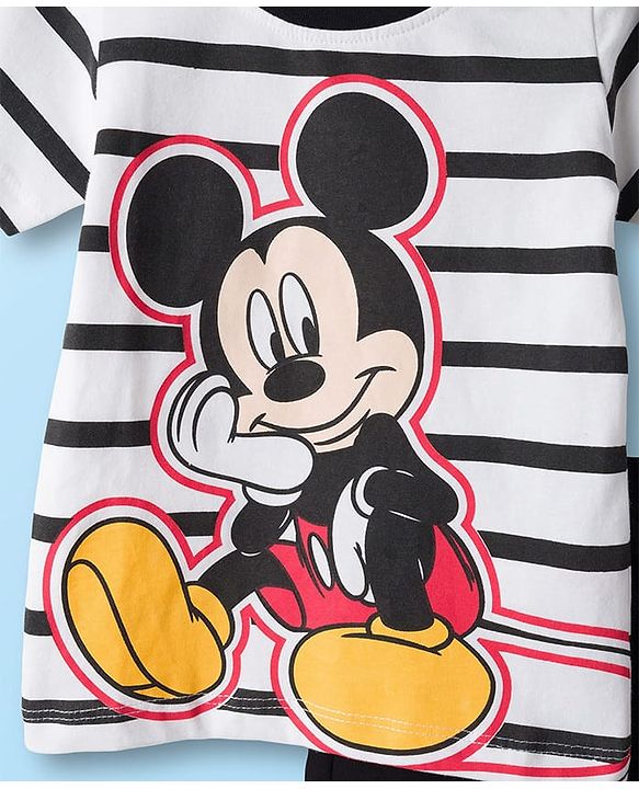 Babyhug Disney Single Jersey Knit Half Sleeve T-Shirt & Shorts Set with Mickey Mouse Graphic - Black & White