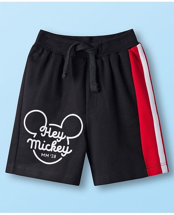 Babyhug Disney Single Jersey Knit Half Sleeve T-Shirt & Shorts Set with Mickey Mouse Graphic - Black & White