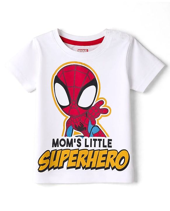 Babyhug Marvel Single Jersey Knit Half Sleeves T-Shirt & Shorts Set with Front & Back Spiderman Graphic - Blue & White