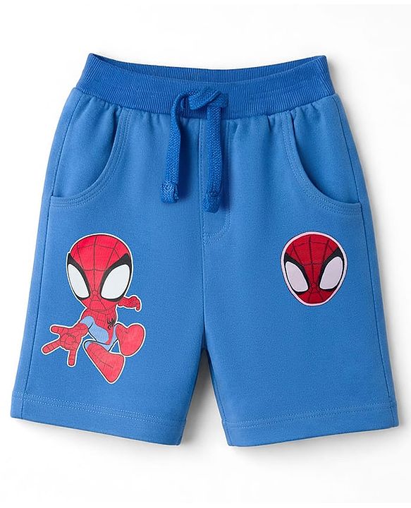 Babyhug Marvel Single Jersey Knit Half Sleeves T-Shirt & Shorts Set with Front & Back Spiderman Graphic - Blue & White