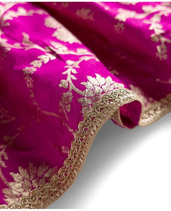 Babyhug Woven Half Puffed Sleeves Choli Lehenga Set with Dupatta & Floral Foil Print - Purple