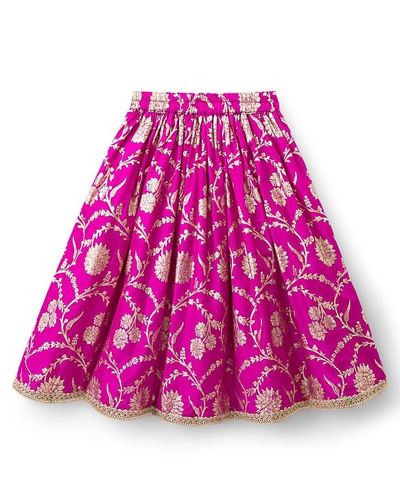 Babyhug Woven Half Puffed Sleeves Choli Lehenga Set with Dupatta & Floral Foil Print - Purple