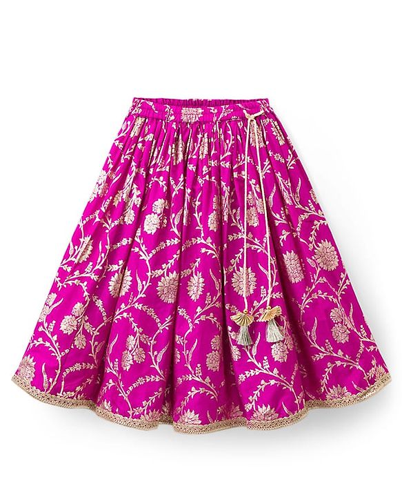 Babyhug Woven Half Puffed Sleeves Choli Lehenga Set with Dupatta & Floral Foil Print - Purple