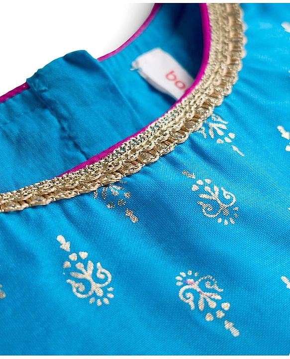 Babyhug Woven Half Puffed Sleeves Choli Lehenga Set with Dupatta & Floral Foil Print - Purple