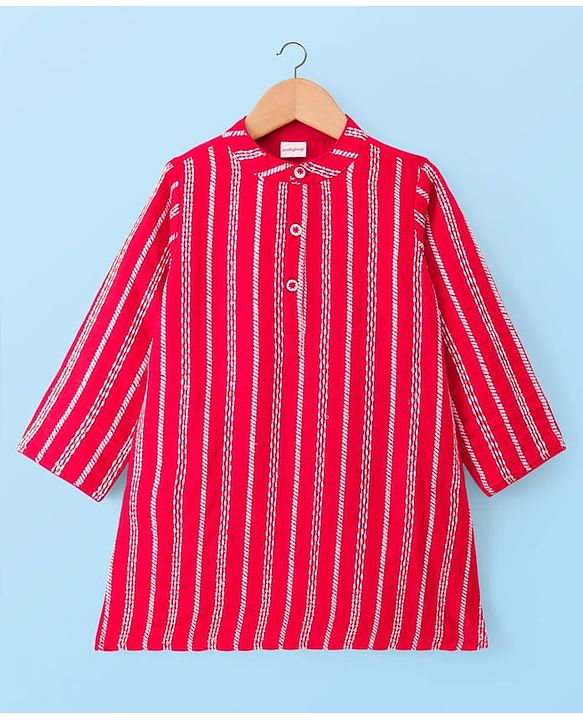 Babyhug Woven Full Sleeves Kurta Pyjama Set With Embroidery & Sequin Detailing - Red