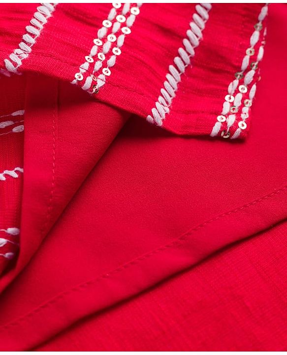Babyhug Woven Full Sleeves Kurta Pyjama Set With Embroidery & Sequin Detailing - Red