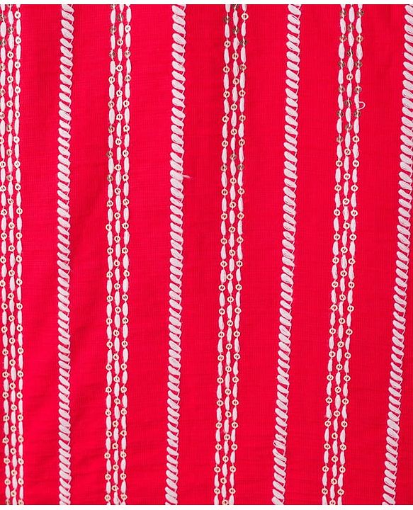 Babyhug Woven Full Sleeves Kurta Pyjama Set With Embroidery & Sequin Detailing - Red