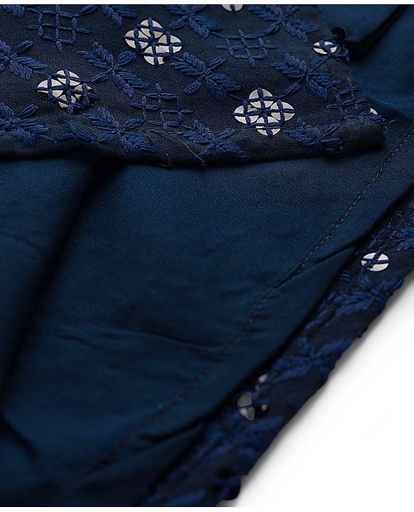 Babyhug Woven Full Sleeves Embroidered Kurta Pyjama Set - Navy Blue & White