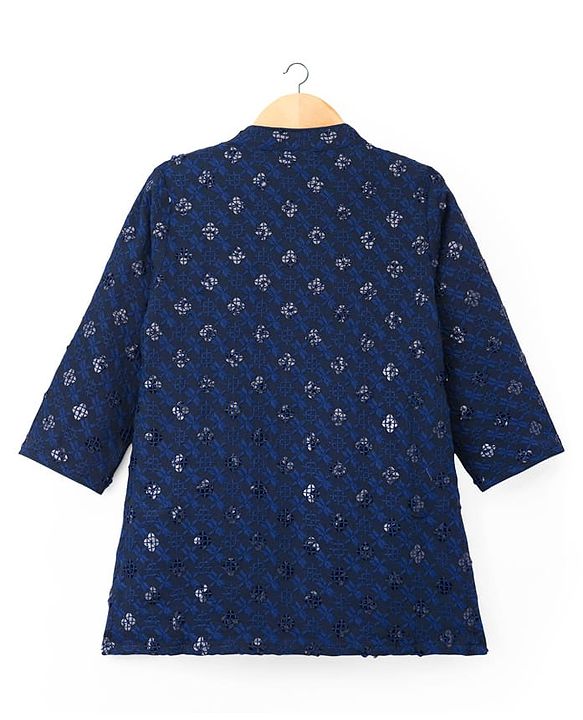 Babyhug Woven Full Sleeves Embroidered Kurta Pyjama Set - Navy Blue & White