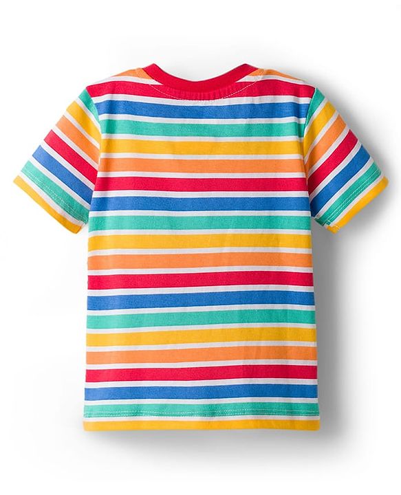 Babyhug Marvel Single Jersey Knit Half Sleeves Striped T-Shirt & Shorts Set with Spiderman Graphic - Multicolor