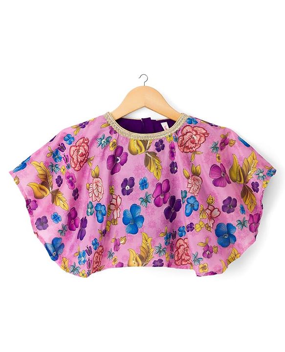 Babyhug Woven Half Sleeves Indo Western Set With Floral Print - Purple