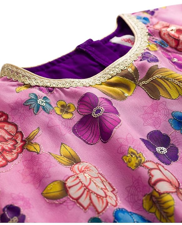 Babyhug Woven Half Sleeves Indo Western Set With Floral Print - Purple