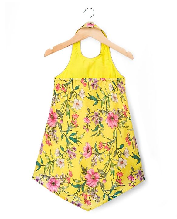 Babyhug Woven Sleeveless Floral Printed Indo Western Set - Yellow