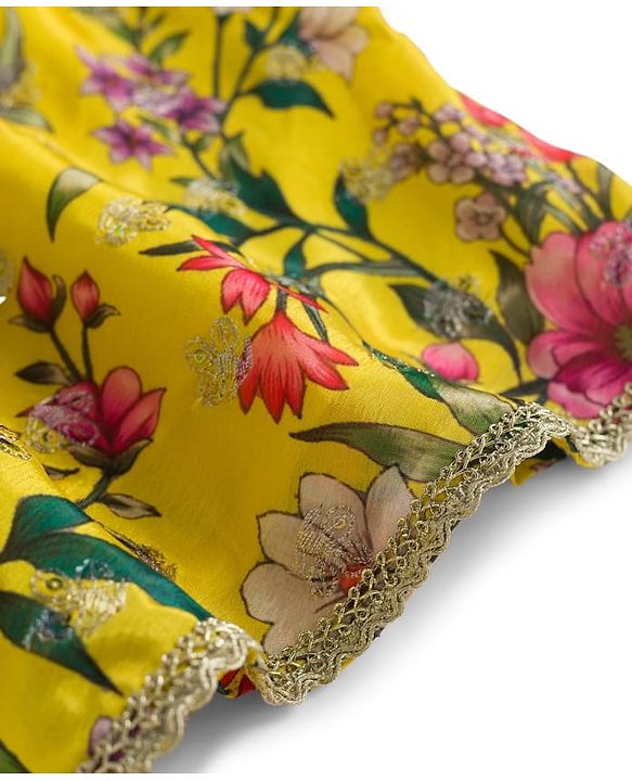 Babyhug Woven Sleeveless Floral Printed Indo Western Set - Yellow