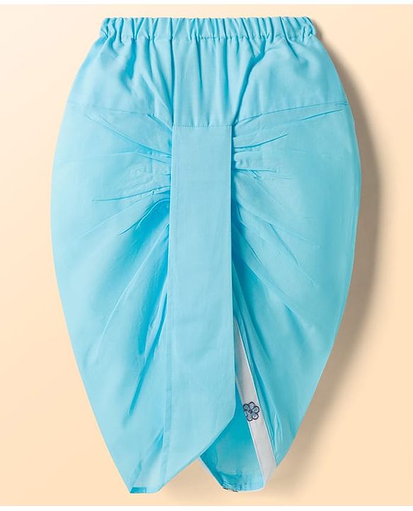 Babyhug Woven Full Sleeves Kurta & Dhoti Set with Floral Embroidery - Light Blue