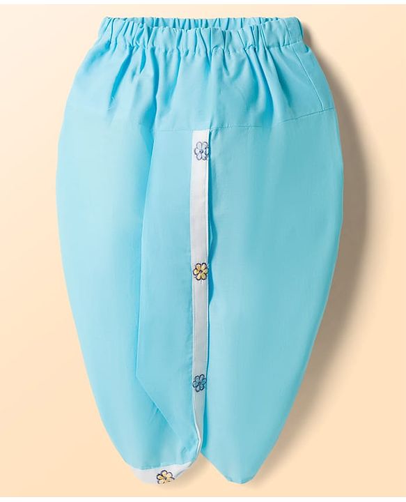 Babyhug Woven Full Sleeves Kurta & Dhoti Set with Floral Embroidery - Light Blue