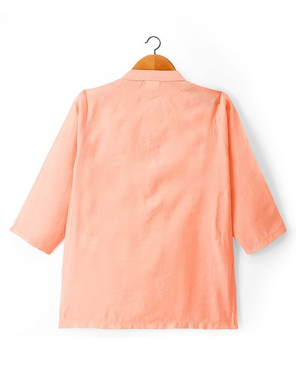 Babyhug Woven Full Sleeves Kurta Pajama Set with Embroidered Jacket - Peach