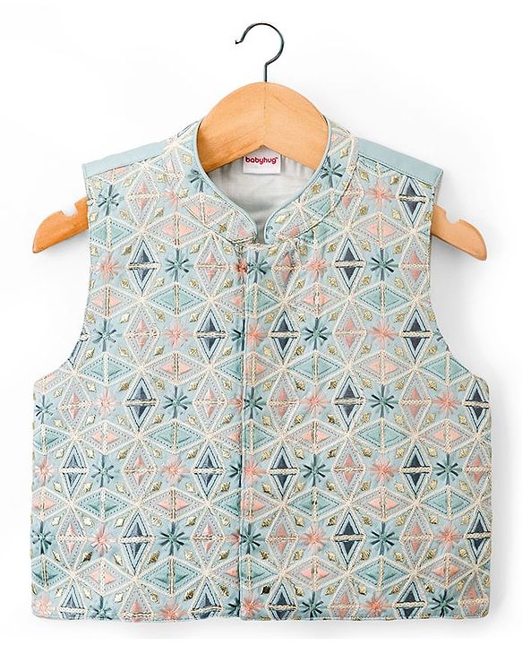 Babyhug Woven Full Sleeves Kurta Pajama Set with Embroidered Jacket - Peach