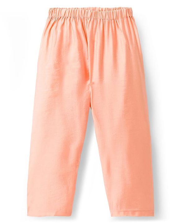 Babyhug Woven Full Sleeves Kurta Pajama Set with Embroidered Jacket - Peach