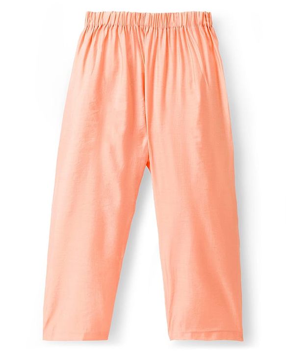 Babyhug Woven Full Sleeves Kurta Pajama Set with Embroidered Jacket - Peach